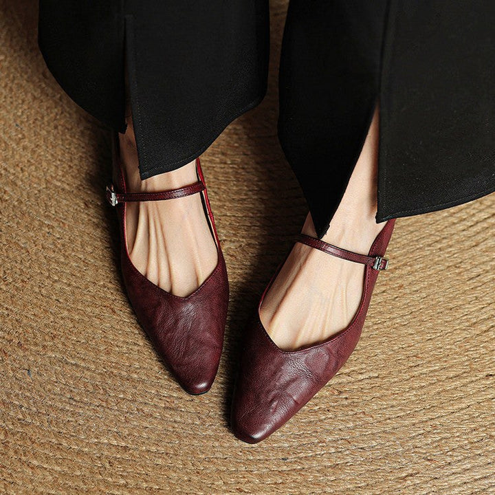 Holly | Women's Leather Mary Jane Mules, Pointed Toe Comfort Shoes | Bella Blue