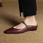 Holly | Women's Leather Mary Jane Mules, Pointed Toe Comfort Shoes | Bella Blue