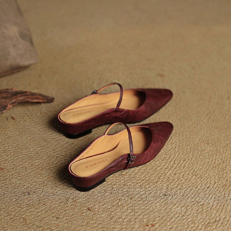 Holly | Women's Leather Mary Jane Mules, Pointed Toe Comfort Shoes | Bella Blue