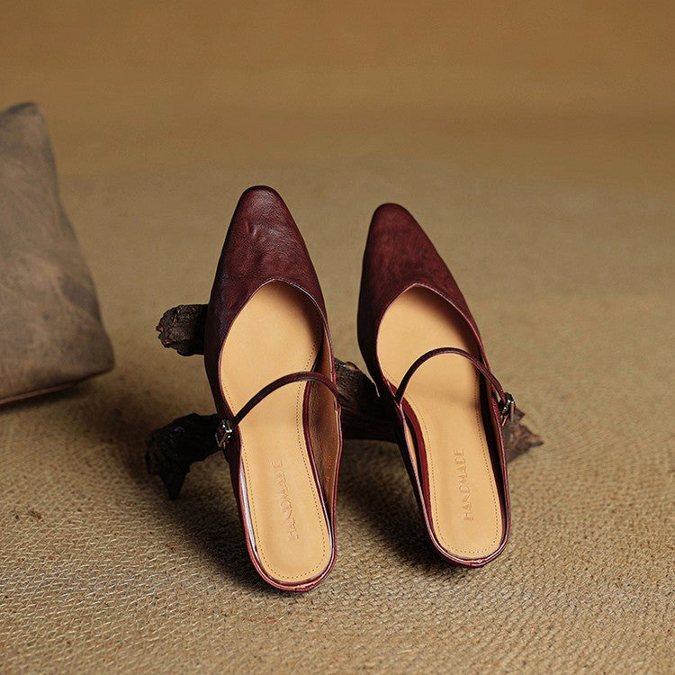 Holly | Women's Leather Mary Jane Mules, Pointed Toe Comfort Shoes | Bella Blue