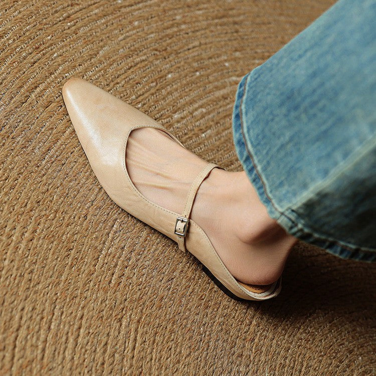 Holly | Women's Leather Mary Jane Mules, Pointed Toe Comfort Shoes | Bella Blue
