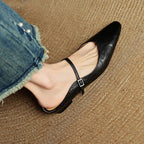 Holly | Women's Leather Mary Jane Mules, Pointed Toe Comfort Shoes | Bella Blue