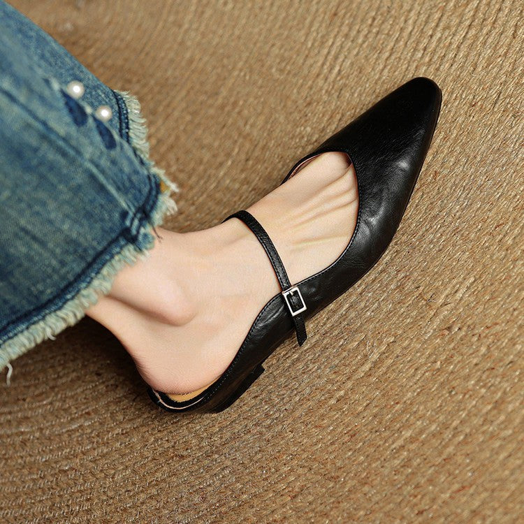 Holly | Women's Leather Mary Jane Mules, Pointed Toe Comfort Shoes | Bella Blue