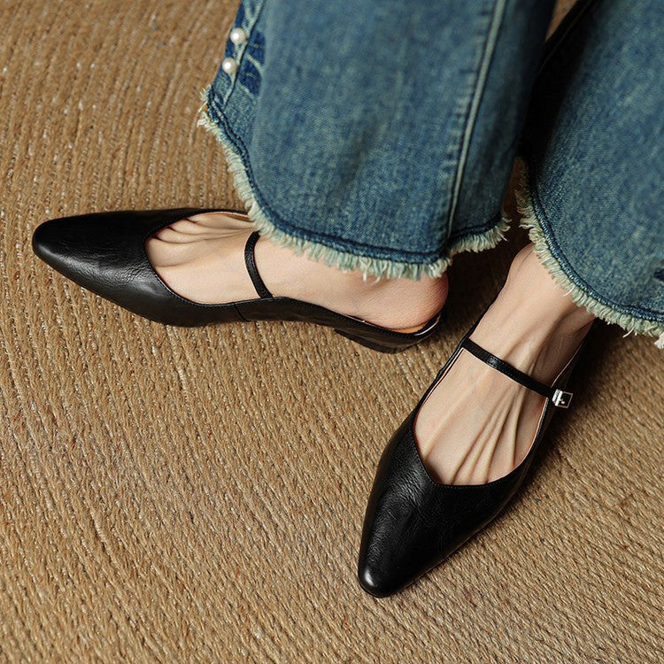 Holly | Women's Leather Mary Jane Mules, Pointed Toe Comfort Shoes | Bella Blue