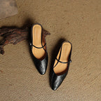 Holly | Women's Leather Mary Jane Mules, Pointed Toe Comfort Shoes | Bella Blue