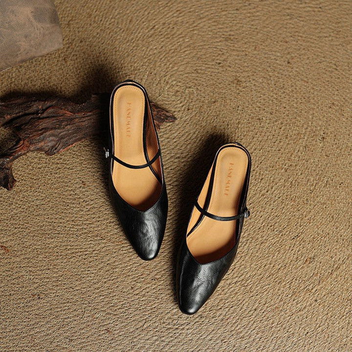 Holly | Women's Leather Mary Jane Mules, Pointed Toe Comfort Shoes | Bella Blue