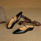 Holly | Women's Leather Mary Jane Mules, Pointed Toe Comfort Shoes | Bella Blue