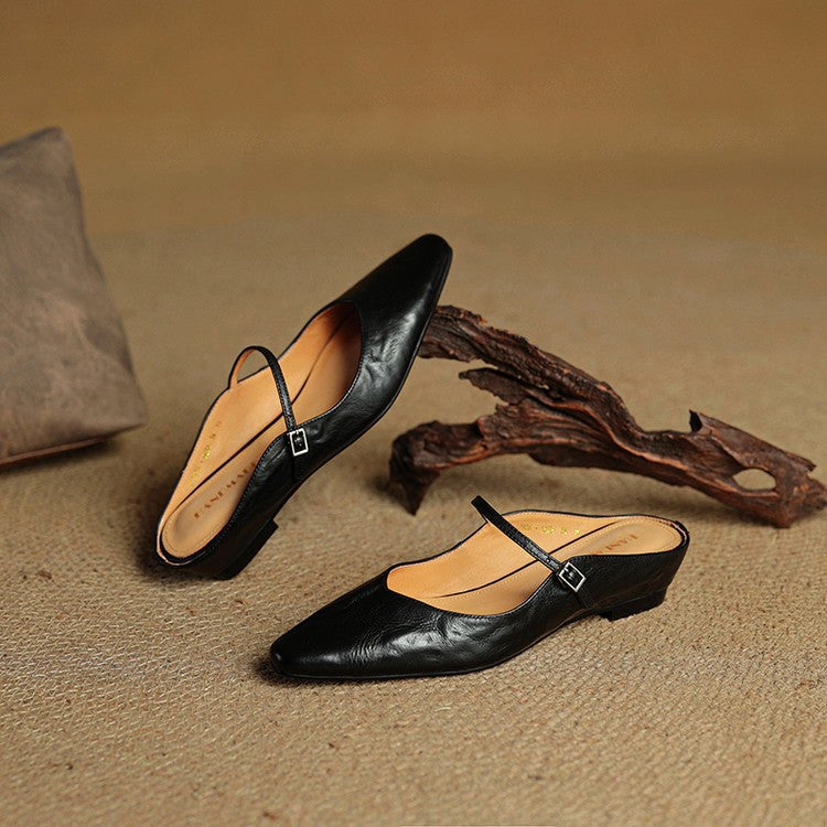 Holly | Women's Leather Mary Jane Mules, Pointed Toe Comfort Shoes | Bella Blue