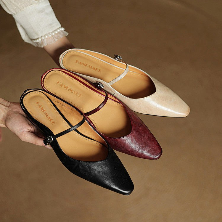 Holly | Women's Leather Mary Jane Mules, Pointed Toe Comfort Shoes | Bella Blue