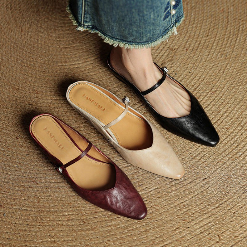 Holly | Women's Leather Mary Jane Mules, Pointed Toe Comfort Shoes | Bella Blue
