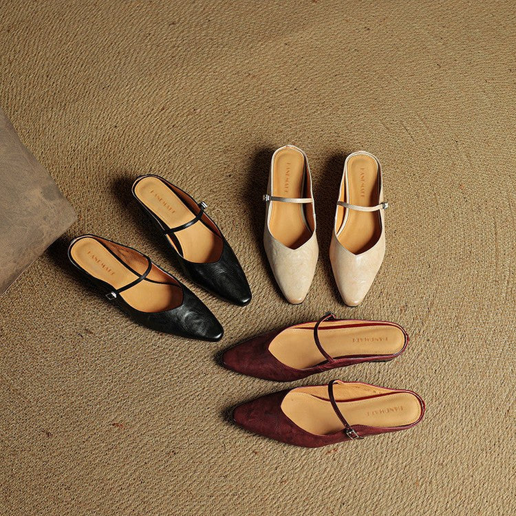 Holly | Women's Leather Mary Jane Mules, Pointed Toe Comfort Shoes | Bella Blue
