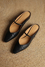 Holly | Women's Leather Mary Jane Mules, Pointed Toe Comfort Shoes | Bella Blue