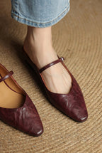 Holly | Women's Leather Mary Jane Mules, Pointed Toe Comfort Shoes | Bella Blue