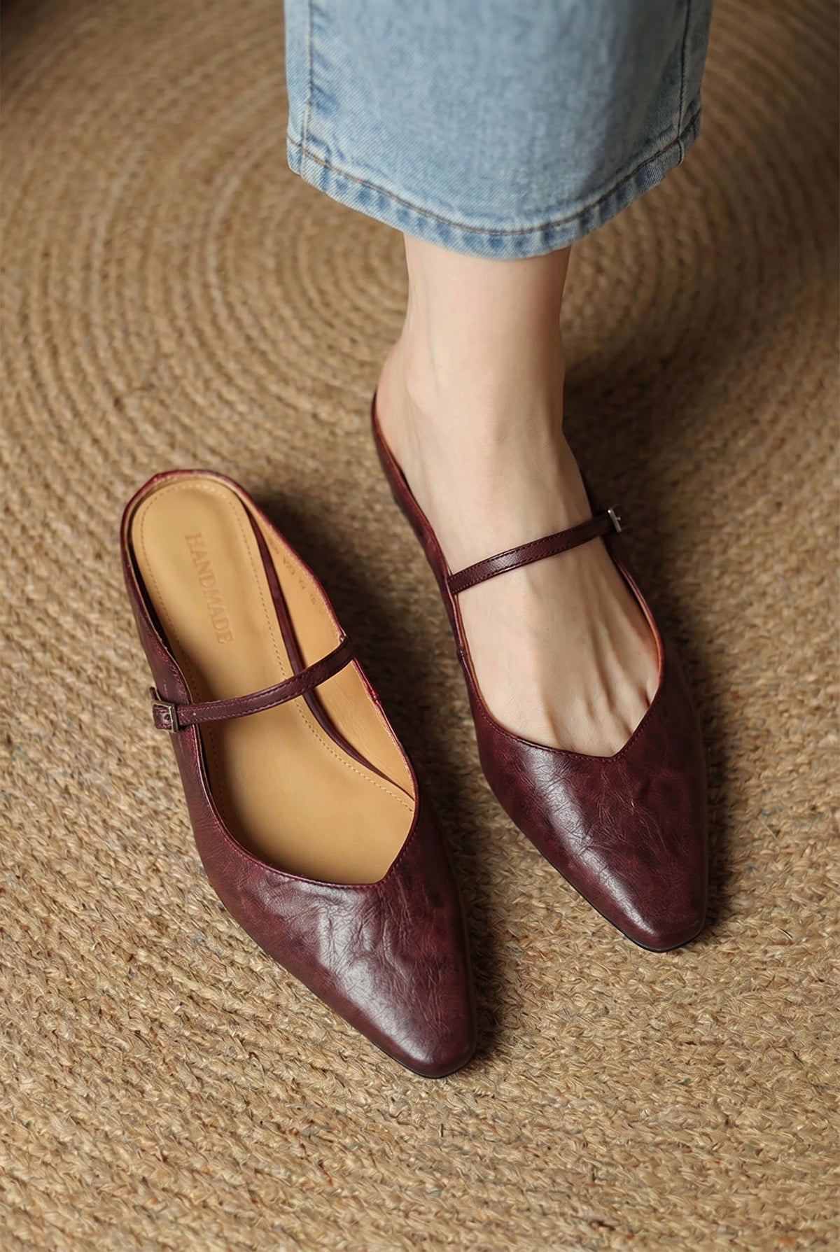 Holly | Women's Leather Mary Jane Mules, Pointed Toe Comfort Shoes | Bella Blue