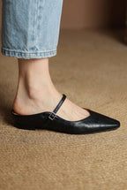 Holly | Women's Leather Mary Jane Mules, Pointed Toe Comfort Shoes | Bella Blue