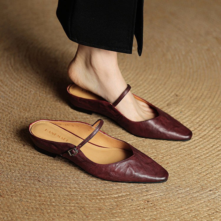 Holly | Women's Leather Mary Jane Mules, Pointed Toe Comfort Shoes | Bella Blue