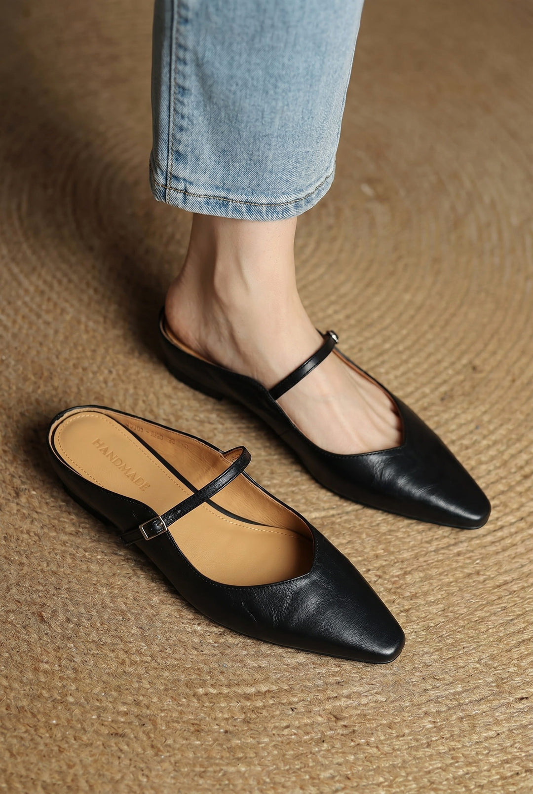 Holly | Women's Leather Mary Jane Mules, Pointed Toe Comfort Shoes | Bella Blue
