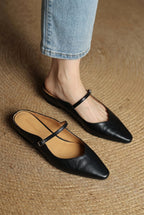 Holly | Women's Leather Mary Jane Mules, Pointed Toe Comfort Shoes | Bella Blue
