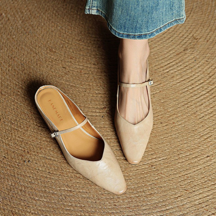 Holly | Women's Leather Mary Jane Mules, Pointed Toe Comfort Shoes | Bella Blue