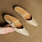 Holly | Women's Leather Mary Jane Mules, Pointed Toe Comfort Shoes | Bella Blue