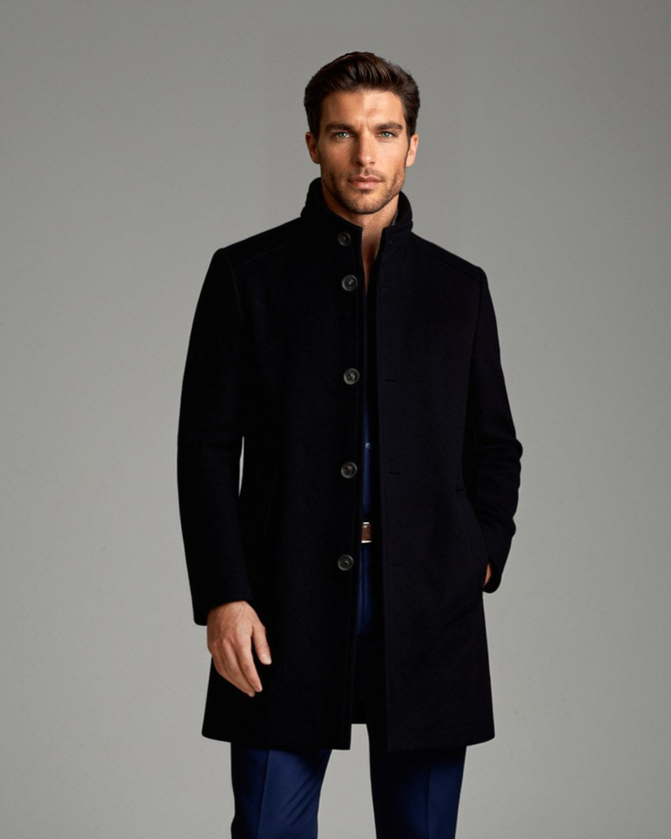 Hudson | Men's Premium Wool Overcoat, Tailored Winter Coat | Bella Blue