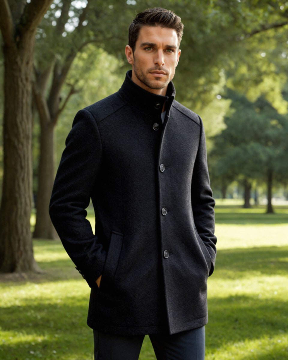 Hudson | Men's Premium Wool Overcoat, Tailored Winter Coat | Bella Blue