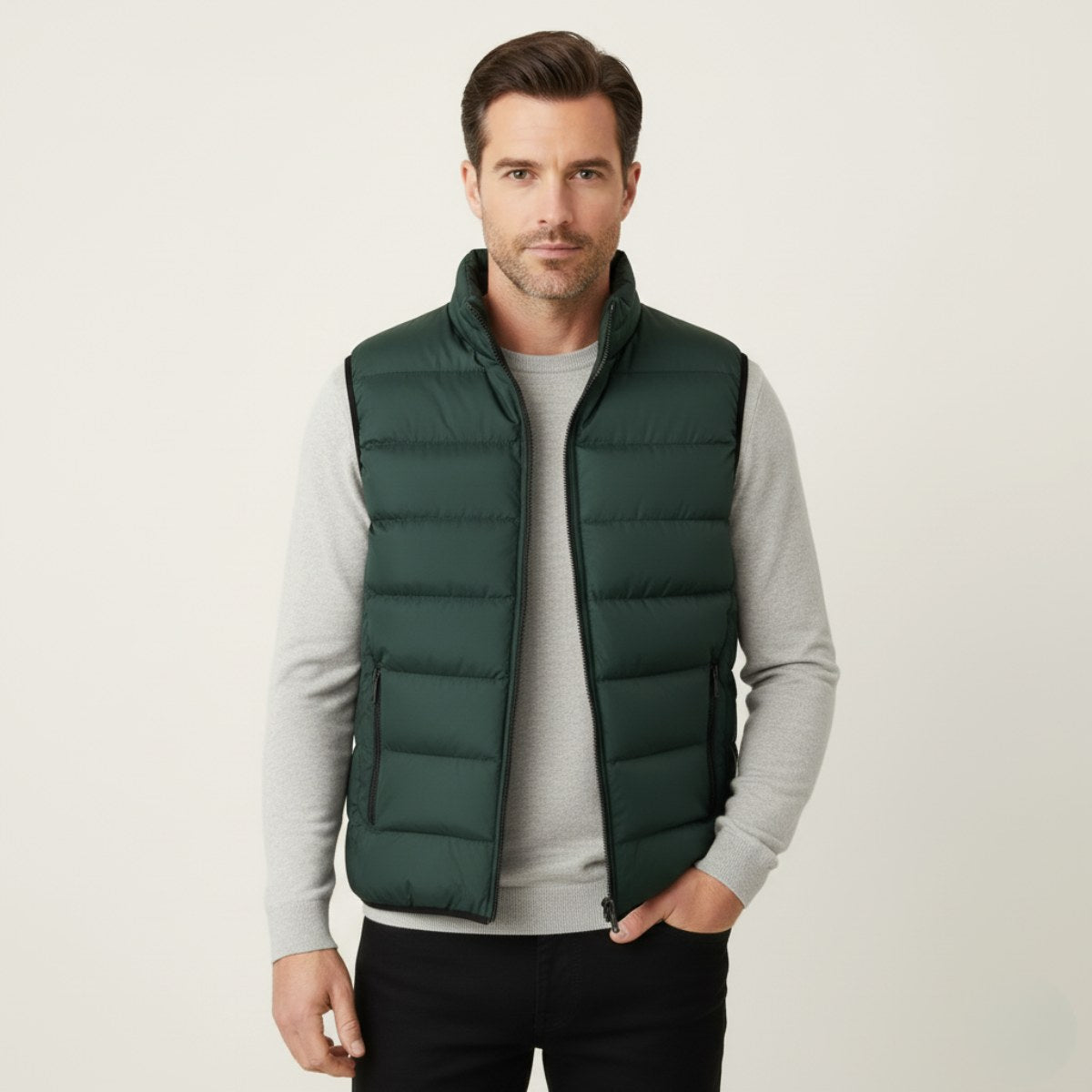 Hunter | Men's Quilted Puffer Gilet, Sleeveless Layering Gilet | Bella Blue
