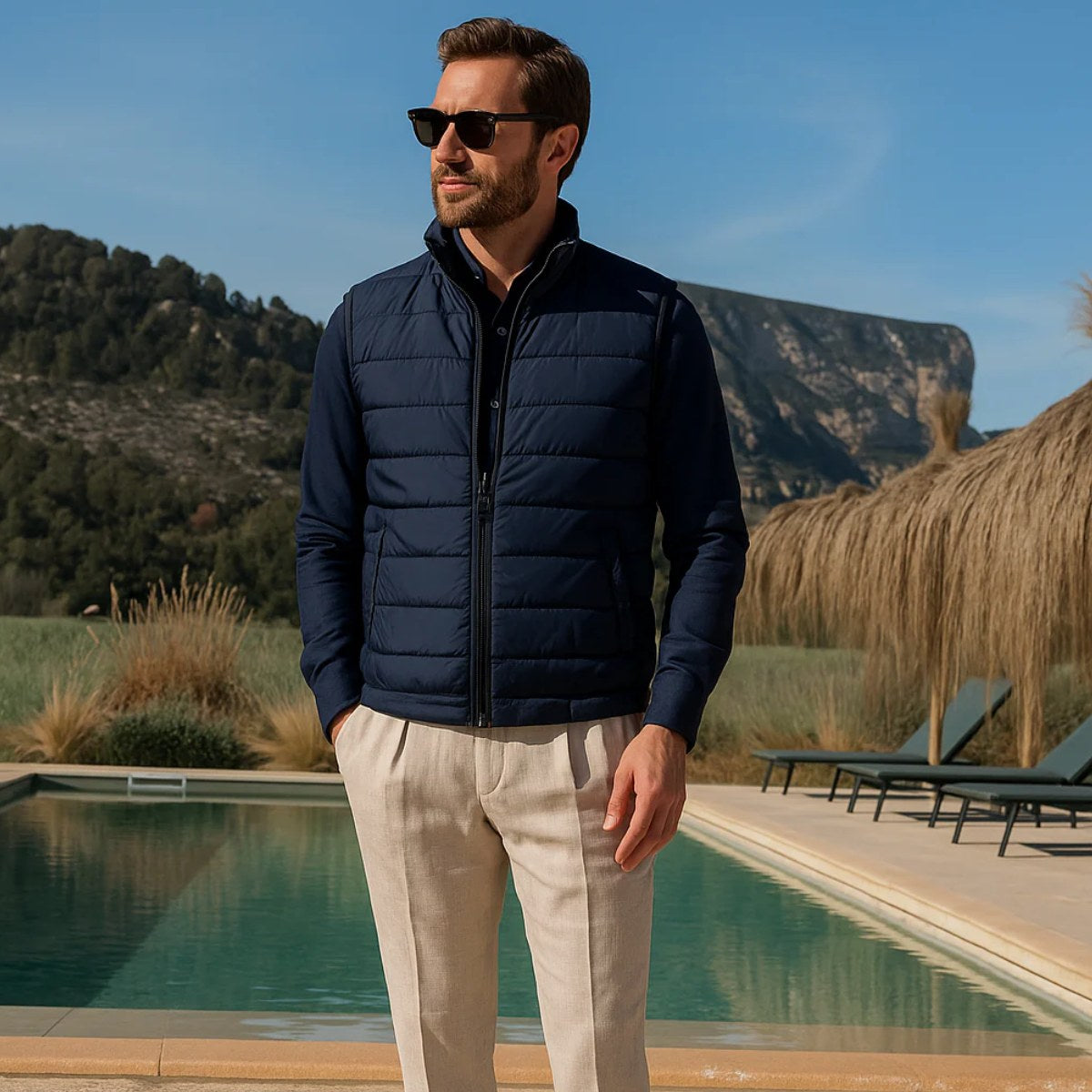 Hunter | Men's Quilted Puffer Gilet, Sleeveless Layering Gilet | Bella Blue