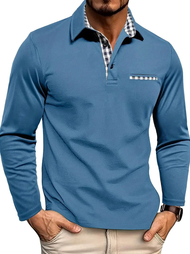Ian | Men's Long-Sleeve Polo Shirt, Lightweight Everyday Polo | Bella Blue