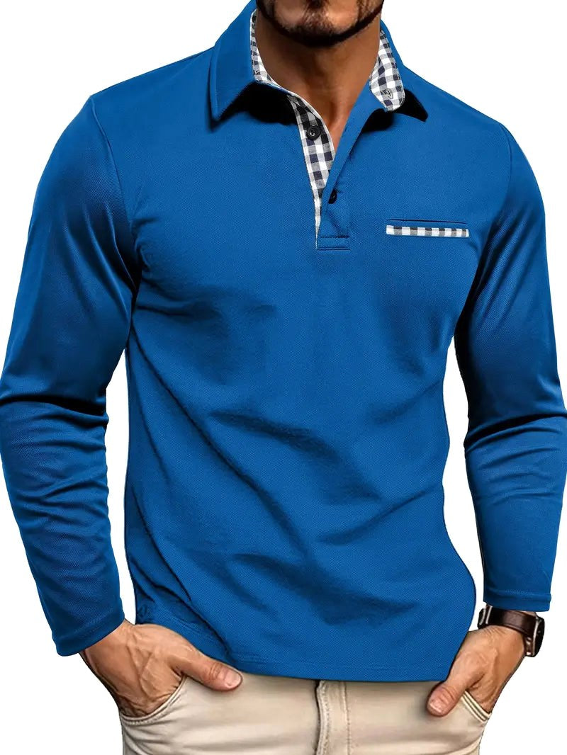 Ian | Men's Long-Sleeve Polo Shirt, Lightweight Everyday Polo | Bella Blue