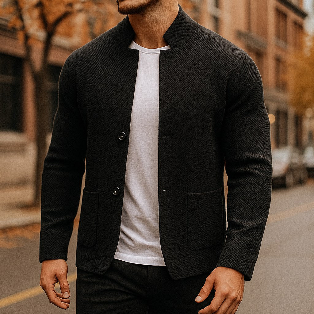 Ingo | Men's Cardigan with Textured Knit, Elegant Everyday Cardigan | Bella Blue | Grey