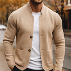Ingo | Men's Cardigan with Textured Knit, Elegant Everyday Cardigan | Bella Blue | Grey