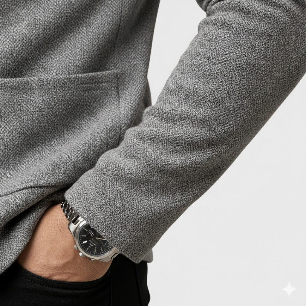 Ingo | Men's Cardigan with Textured Knit, Elegant Everyday Cardigan | Bella Blue | Grey