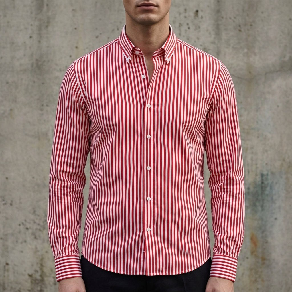 Isaac | Men's Striped Cotton-Blend Button-Up Shirt, Long-Sleeve Smart Casual Shirt | Bella Blue