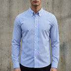 Isaac | Men's Striped Cotton-Blend Button-Up Shirt, Long-Sleeve Smart Casual Shirt | Bella Blue