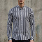 Isaac | Men's Striped Cotton-Blend Button-Up Shirt, Long-Sleeve Smart Casual Shirt | Bella Blue