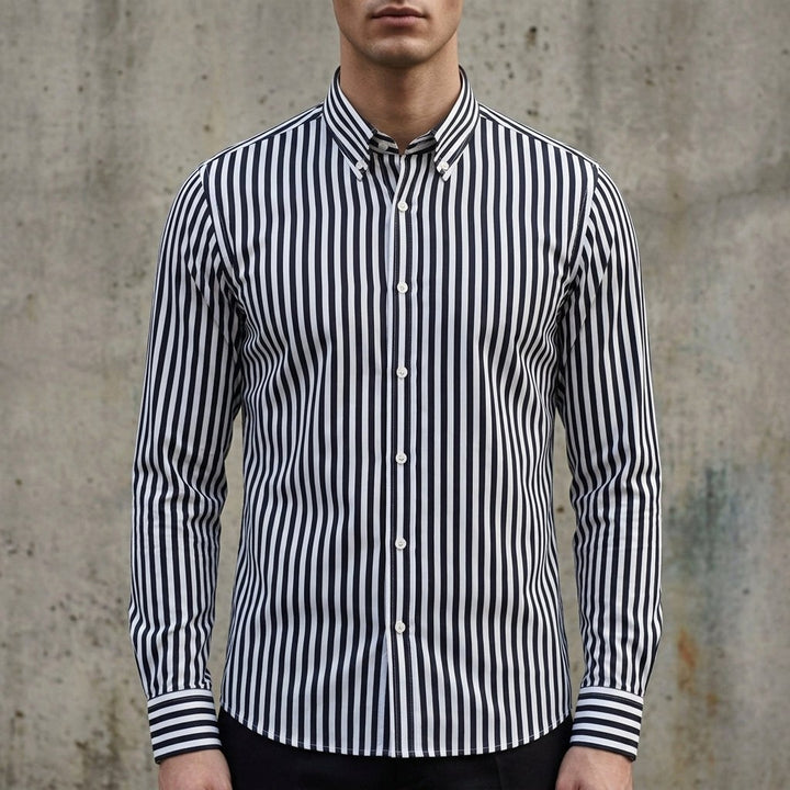 Isaac | Men's Striped Cotton-Blend Button-Up Shirt, Long-Sleeve Smart Casual Shirt | Bella Blue