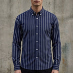 Isaac | Men's Striped Cotton-Blend Button-Up Shirt, Long-Sleeve Smart Casual Shirt | Bella Blue