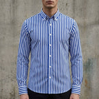 Isaac | Men's Striped Cotton-Blend Button-Up Shirt, Long-Sleeve Smart Casual Shirt | Bella Blue