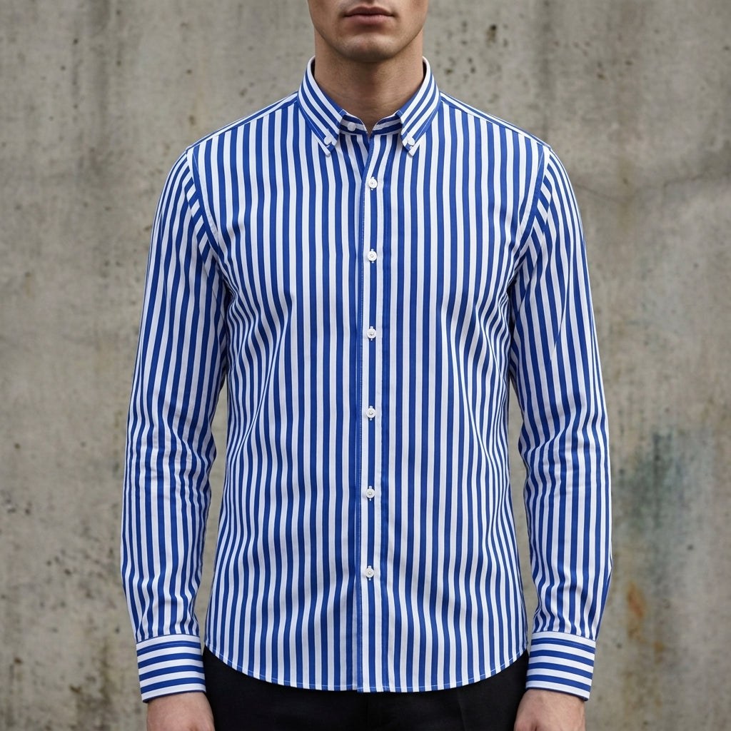 Isaac | Men's Striped Cotton-Blend Button-Up Shirt, Long-Sleeve Smart Casual Shirt | Bella Blue