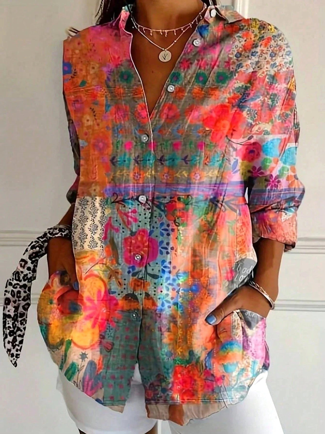 Isabella | Women's Colourful Printed Short Sleeve Blouse - Orange