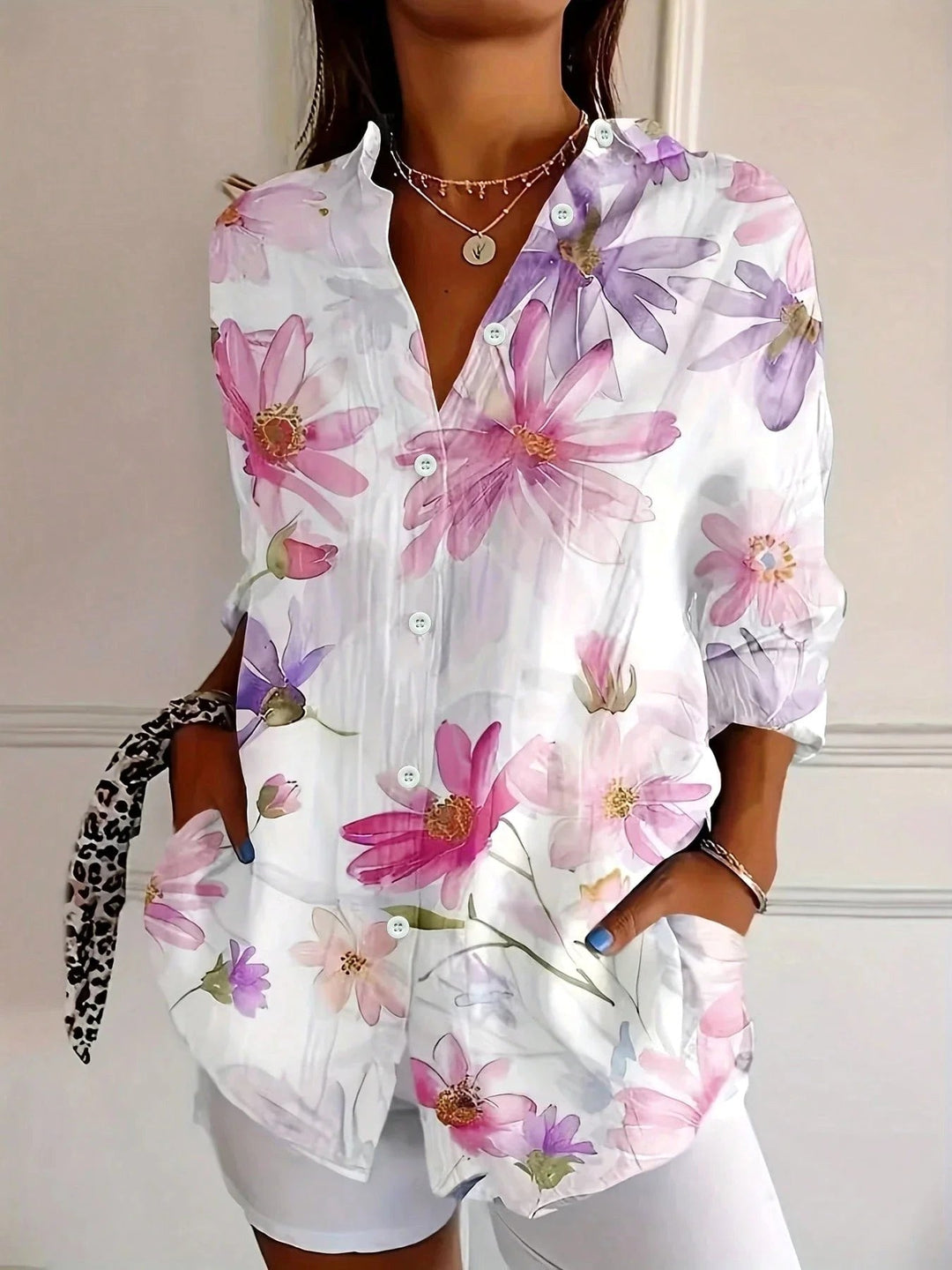 Isabella | Women's Colourful Printed Short Sleeve Blouse - White