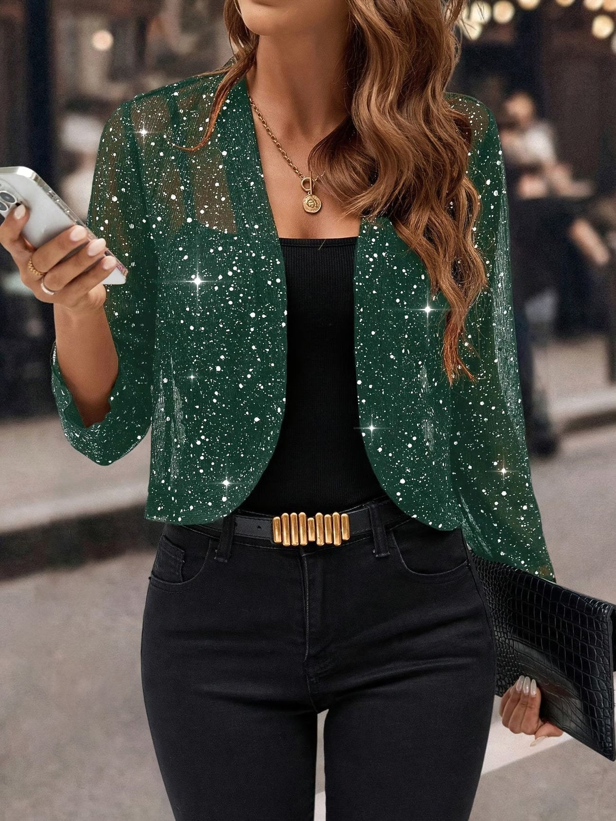 Isabelle | Women's Sequin Cardigan Jacket, Glitter Evening Jacket | Bella Blue | Black