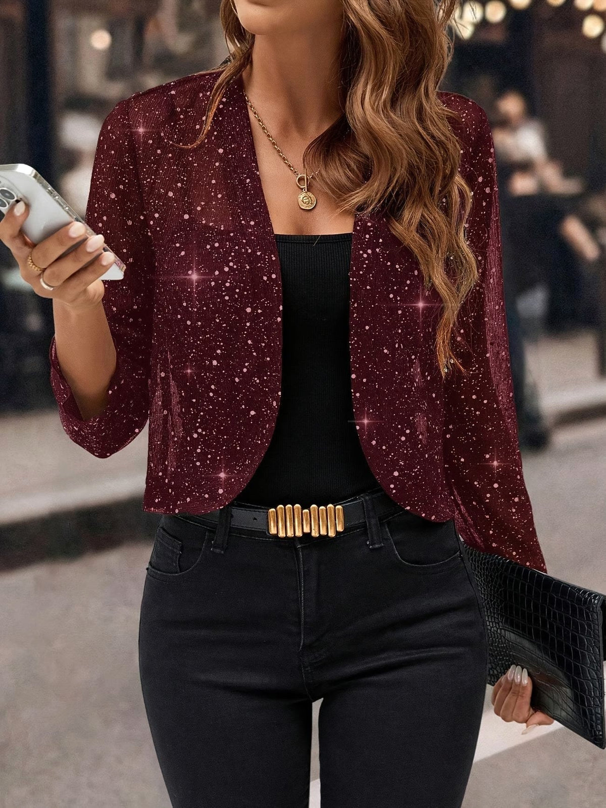 Isabelle | Women's Sequin Cardigan Jacket, Glitter Evening Jacket | Bella Blue | Burgundy