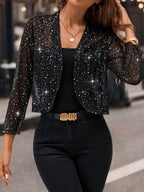Isabelle | Women's Sequin Cardigan Jacket, Glitter Evening Jacket | Bella Blue | Purple