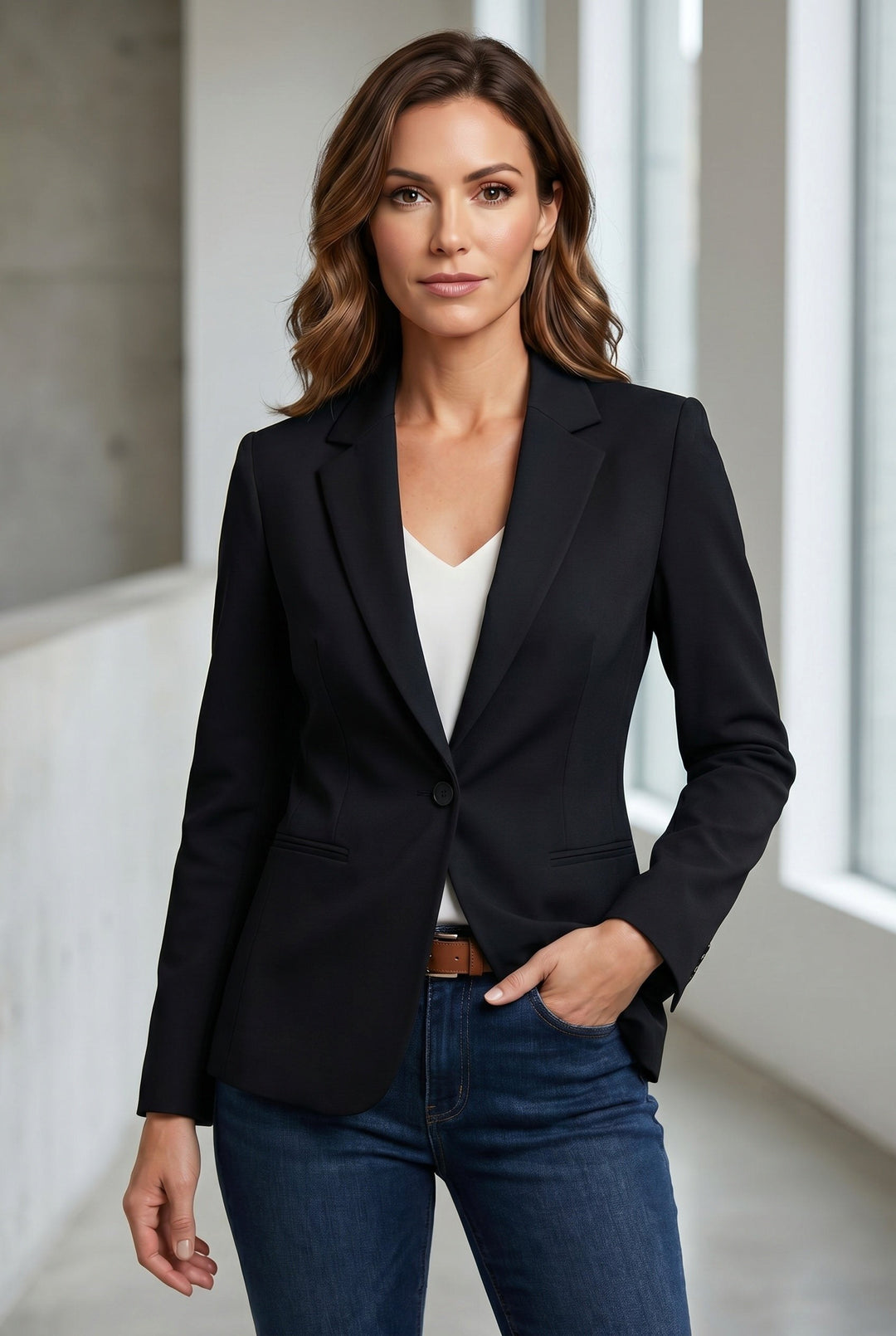 Isaline | Women's Tailored Blazer, Slim Fit Lapel Collar Trouser Suit | Bella Blue