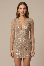 Isla | Women's Sequin Mini Dress, V-Neck Evening Dress | Bella Blue
