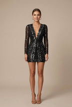 Isla | Women's Sequin Mini Dress, V-Neck Evening Dress | Bella Blue