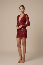 Isla | Women's Sequin Mini Dress, V-Neck Evening Dress | Bella Blue