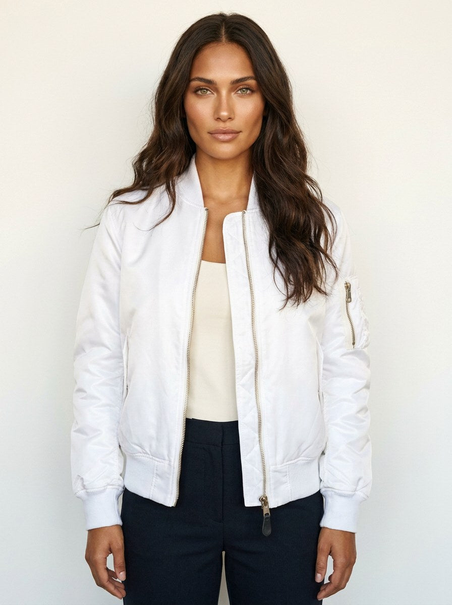 Isla | Women's Utility Bomber Jacket, Satin-Finish Autumn Jacket | Bella Blue
